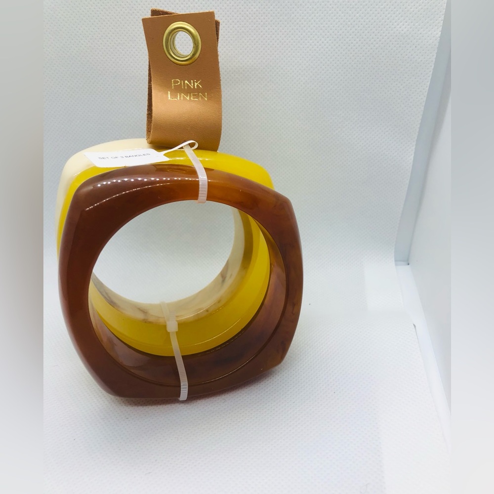 3pack yellow brown cream glossy lucite bracelet bangle set new - Picture 3 of 12
